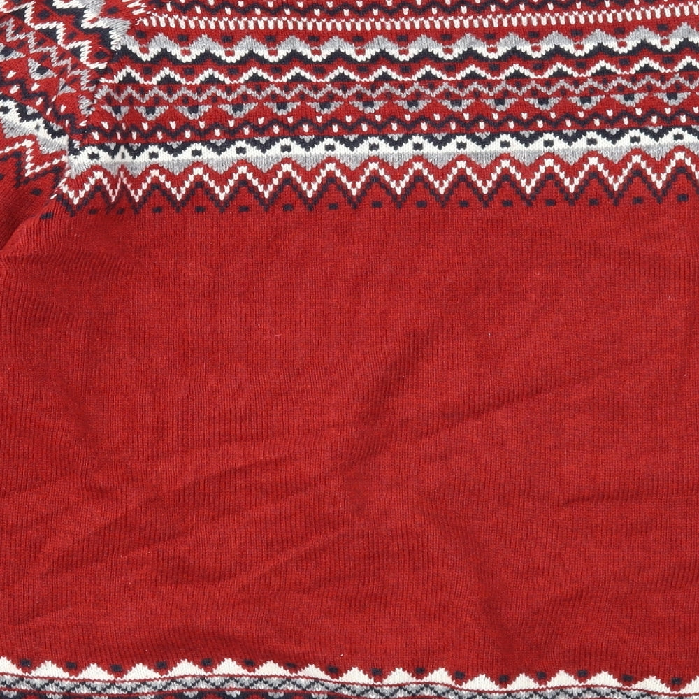 NEXT Mens Red Round Neck Fair Isle Acrylic Pullover Jumper Size XL