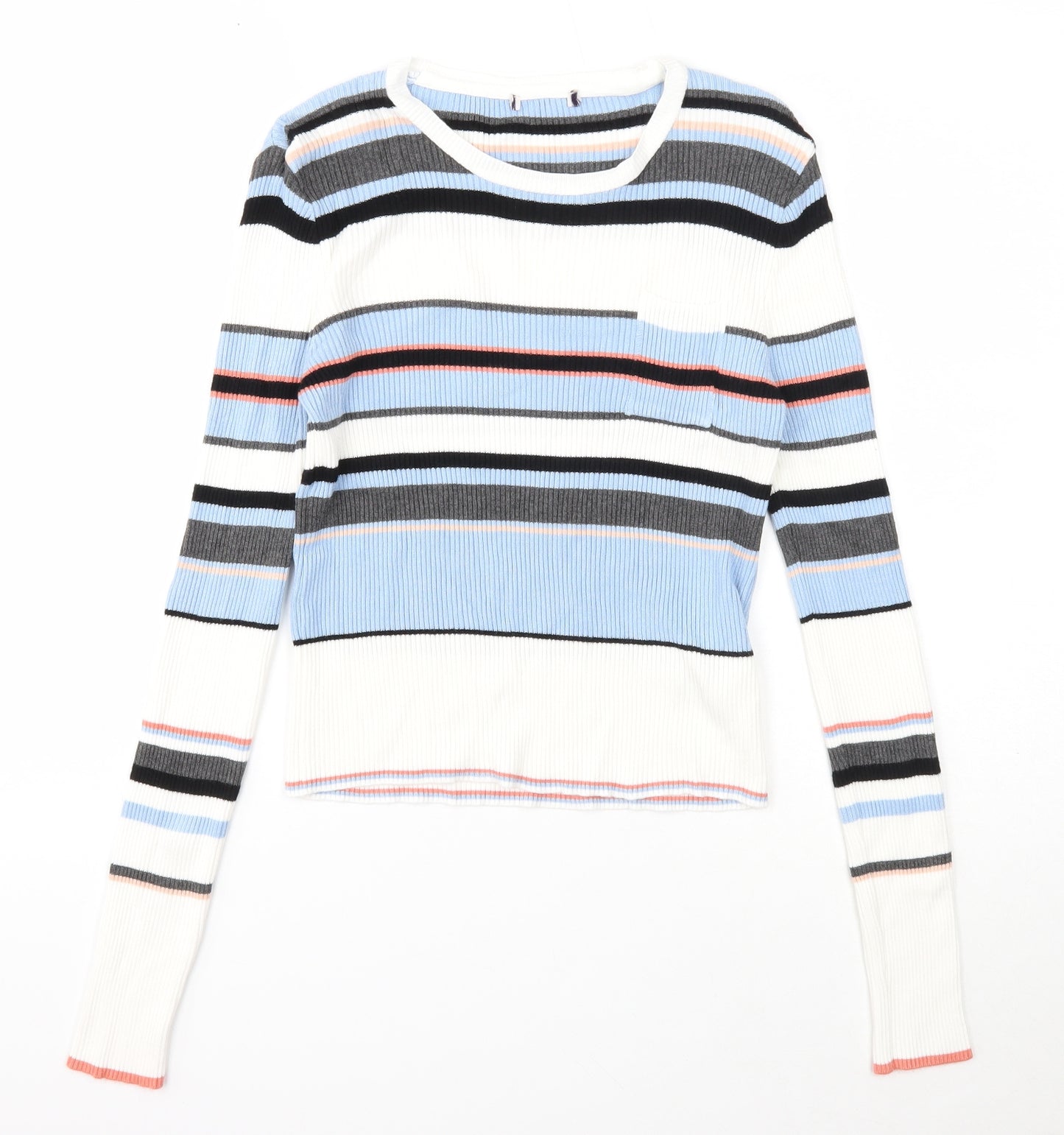 Marks and Spencer Womens Multicoloured Scoop Neck Striped Viscose Pullover Jumper Size 14