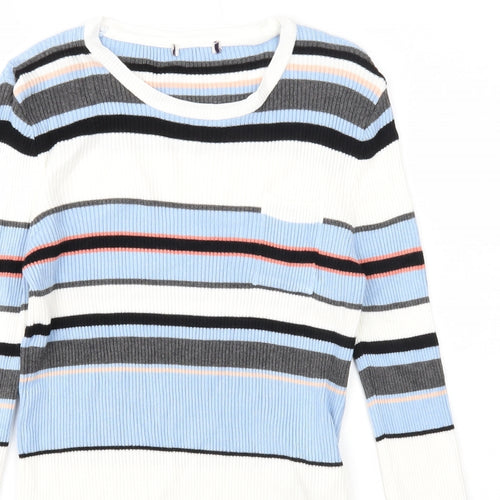 Marks and Spencer Womens Multicoloured Scoop Neck Striped Viscose Pullover Jumper Size 14