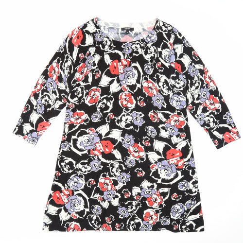 Nutmeg Womens Black Geometric Acrylic Shift Size 14 Scoop Neck Pullover