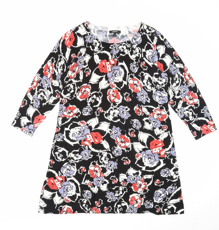 Nutmeg Womens Black Geometric Acrylic Shift Size 14 Scoop Neck Pullover