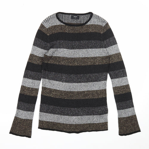Papaya Womens Multicoloured Round Neck Striped Viscose Pullover Jumper Size 14