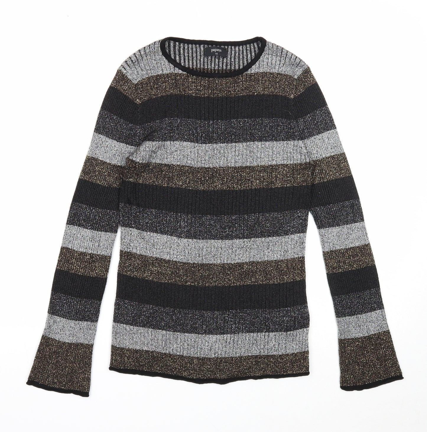 Papaya Womens Multicoloured Round Neck Striped Viscose Pullover Jumper Size 14