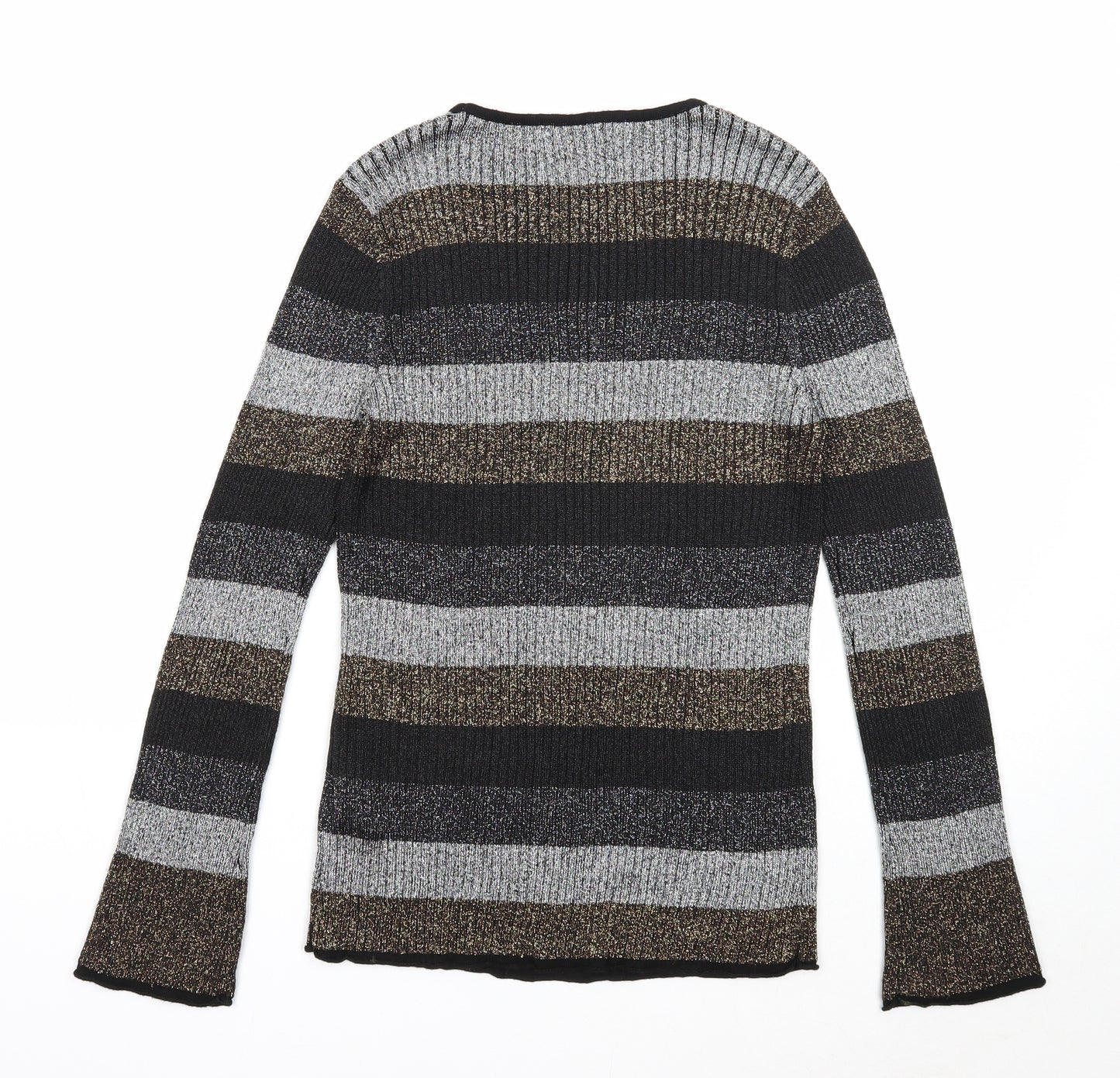Papaya Womens Multicoloured Round Neck Striped Viscose Pullover Jumper Size 14