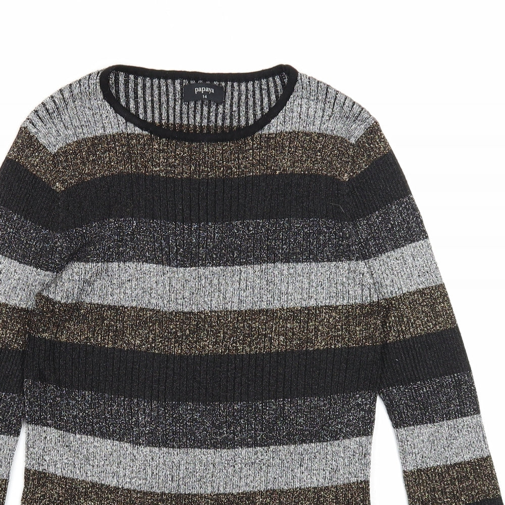 Papaya Womens Multicoloured Round Neck Striped Viscose Pullover Jumper Size 14