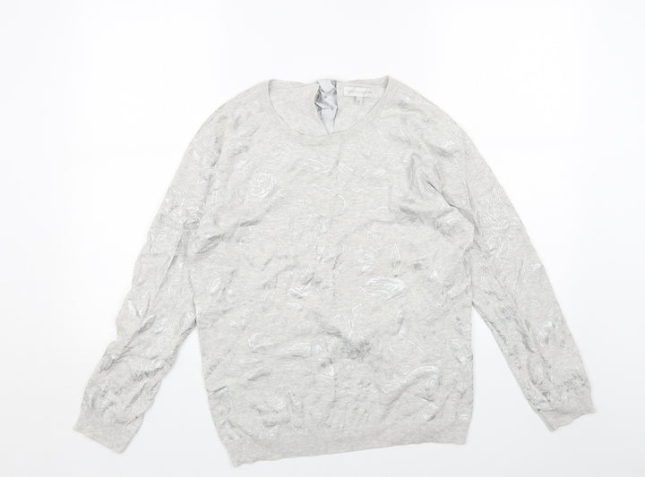 RJR.John Rocha Womens Grey Round Neck Geometric Acrylic Pullover Jumper Size 14