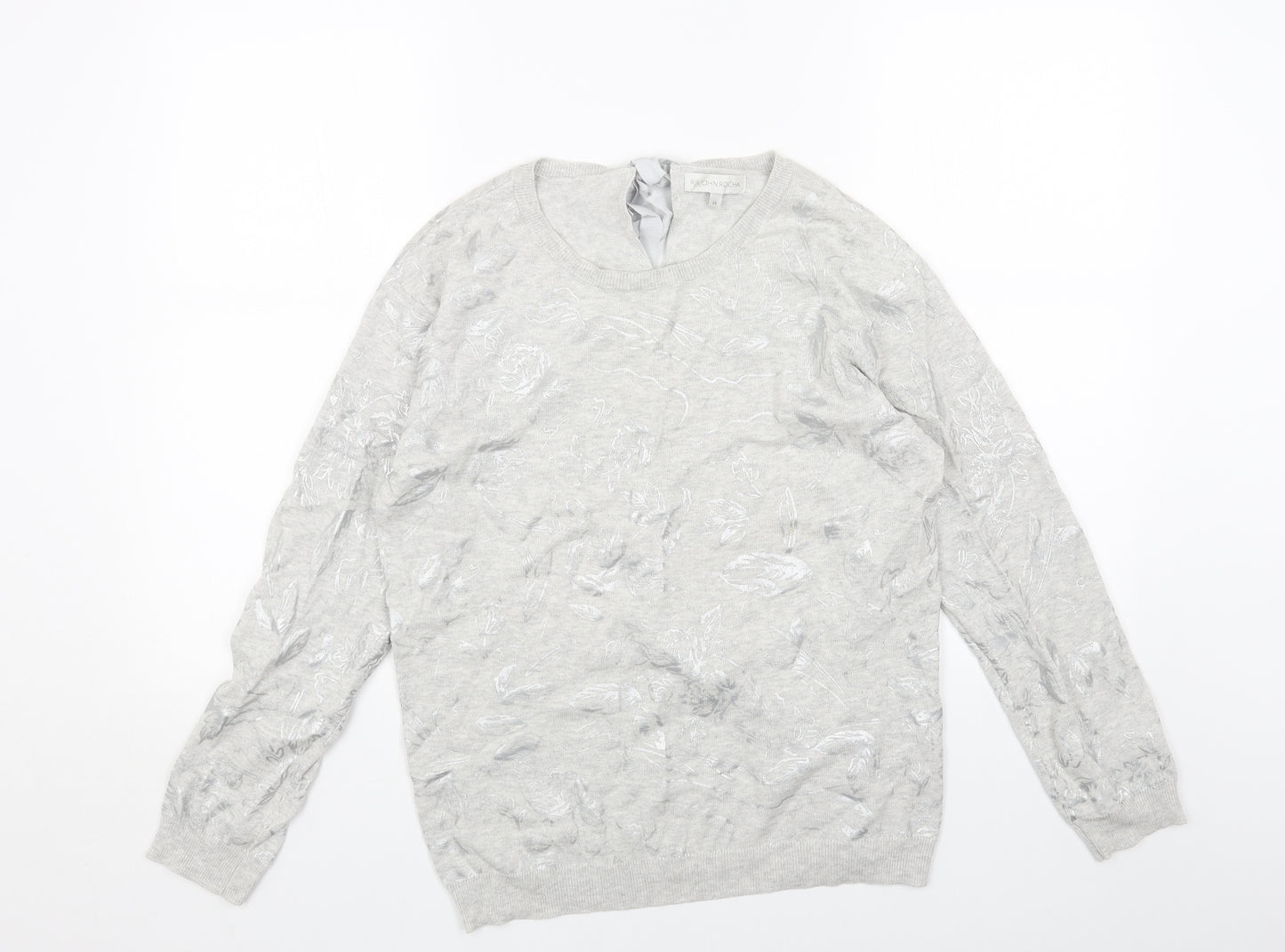 RJR.John Rocha Womens Grey Round Neck Geometric Acrylic Pullover Jumper Size 14