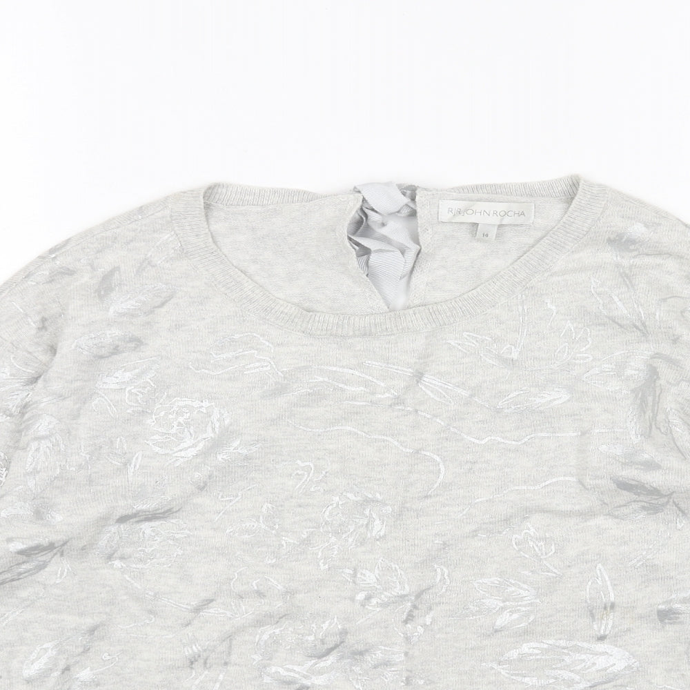 RJR.John Rocha Womens Grey Round Neck Geometric Acrylic Pullover Jumper Size 14