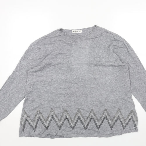 EVISU Womens Grey Round Neck Cotton Pullover Jumper Size XL