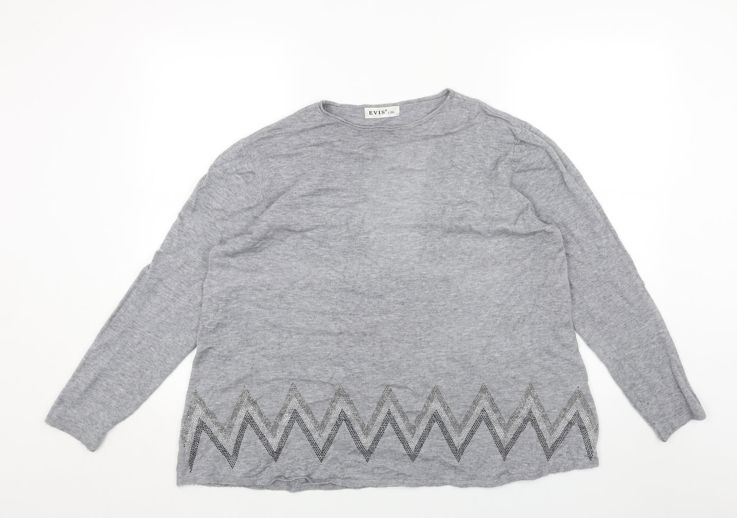 EVISU Womens Grey Round Neck Cotton Pullover Jumper Size XL