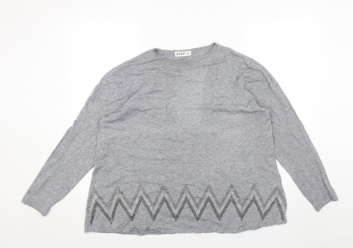 EVISU Womens Grey Round Neck Cotton Pullover Jumper Size XL