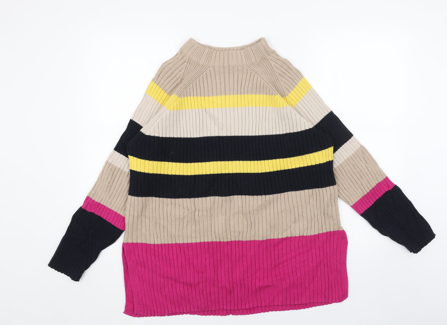 Marks and Spencer Womens Beige High Neck Striped Acrylic Pullover Jumper Size M