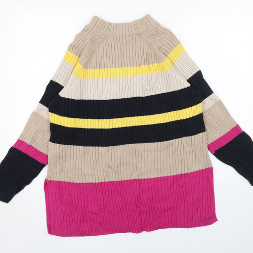 Marks and Spencer Womens Beige High Neck Striped Acrylic Pullover Jumper Size M