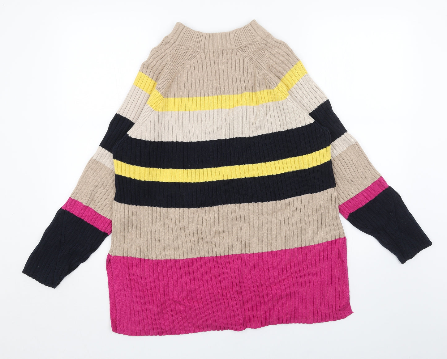 Marks and Spencer Womens Beige High Neck Striped Acrylic Pullover Jumper Size M