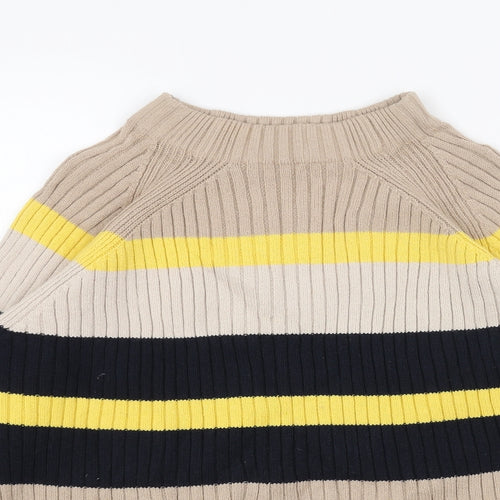 Marks and Spencer Womens Beige High Neck Striped Acrylic Pullover Jumper Size M