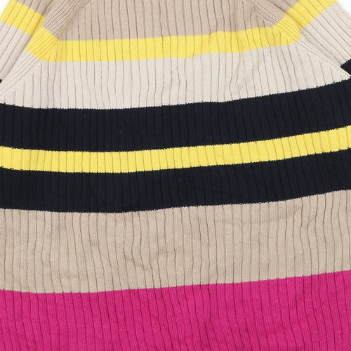 Marks and Spencer Womens Beige High Neck Striped Acrylic Pullover Jumper Size M