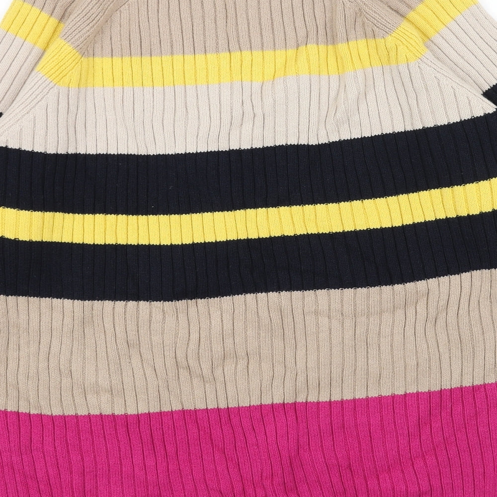 Marks and Spencer Womens Beige High Neck Striped Acrylic Pullover Jumper Size M