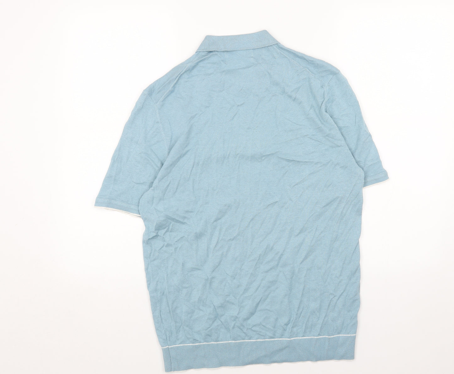 Marks and Spencer Mens Blue Cotton Polo Size L Collared Zip