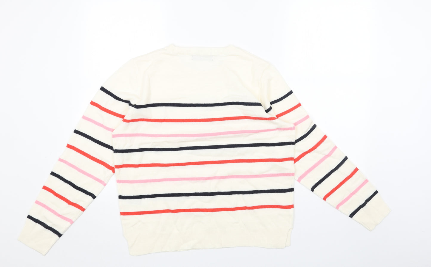 Marks and Spencer Womens Beige Scoop Neck Striped Acrylic Pullover Jumper Size 14