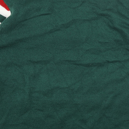 Preworn Mens Green Round Neck Striped Acrylic Pullover Jumper Size M - Elf Squad