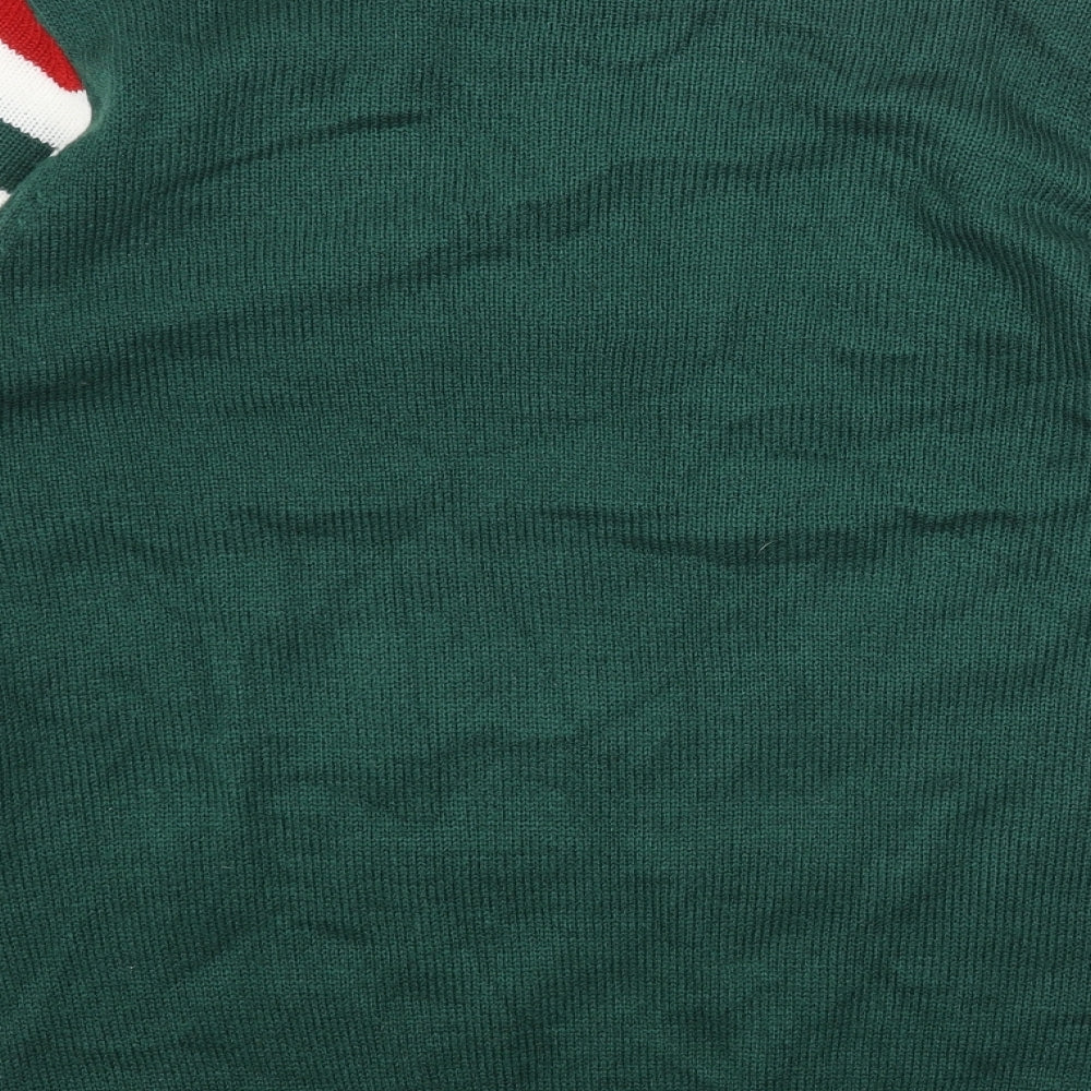 Preworn Mens Green Round Neck Striped Acrylic Pullover Jumper Size M - Elf Squad