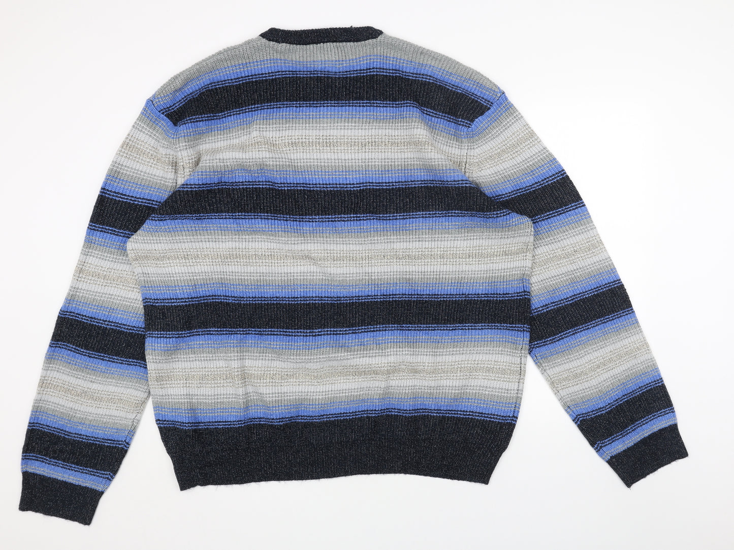 Marks and Spencer Mens Blue Round Neck Striped Acrylic Pullover Jumper Size 4XL