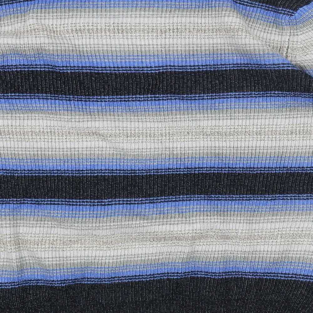 Marks and Spencer Mens Blue Round Neck Striped Acrylic Pullover Jumper Size 4XL