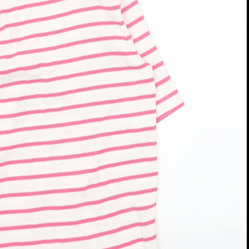 Marks and Spencer Womens Pink Collared Striped Cotton Pullover Jumper Size M - Ribbed