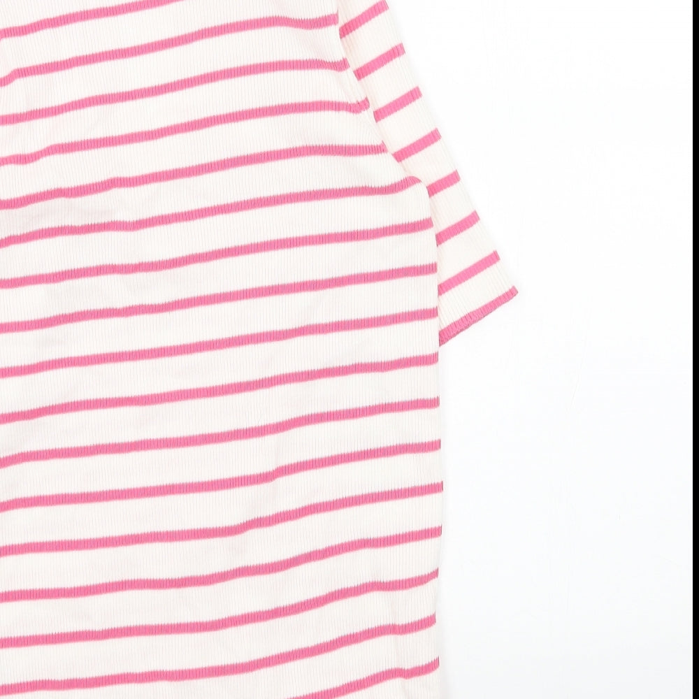 Marks and Spencer Womens Pink Collared Striped Cotton Pullover Jumper Size M - Ribbed