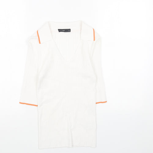 Marks and Spencer Womens White Collared Viscose Pullover Jumper Size 8 - Ribbed