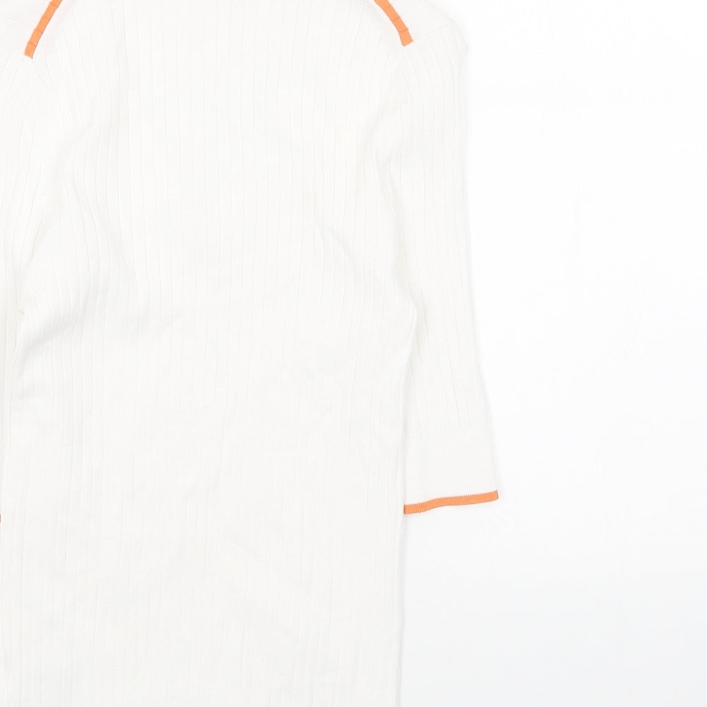 Marks and Spencer Womens White Collared Viscose Pullover Jumper Size 8 - Ribbed