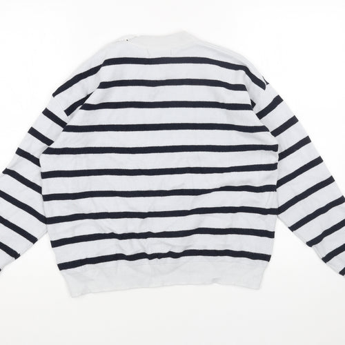 Marks and Spencer Womens Blue Round Neck Striped Acrylic Pullover Jumper Size M