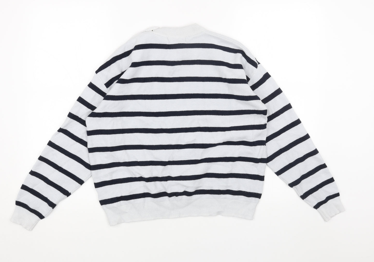 Marks and Spencer Womens Blue Round Neck Striped Acrylic Pullover Jumper Size M