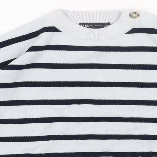 Marks and Spencer Womens Blue Round Neck Striped Acrylic Pullover Jumper Size M