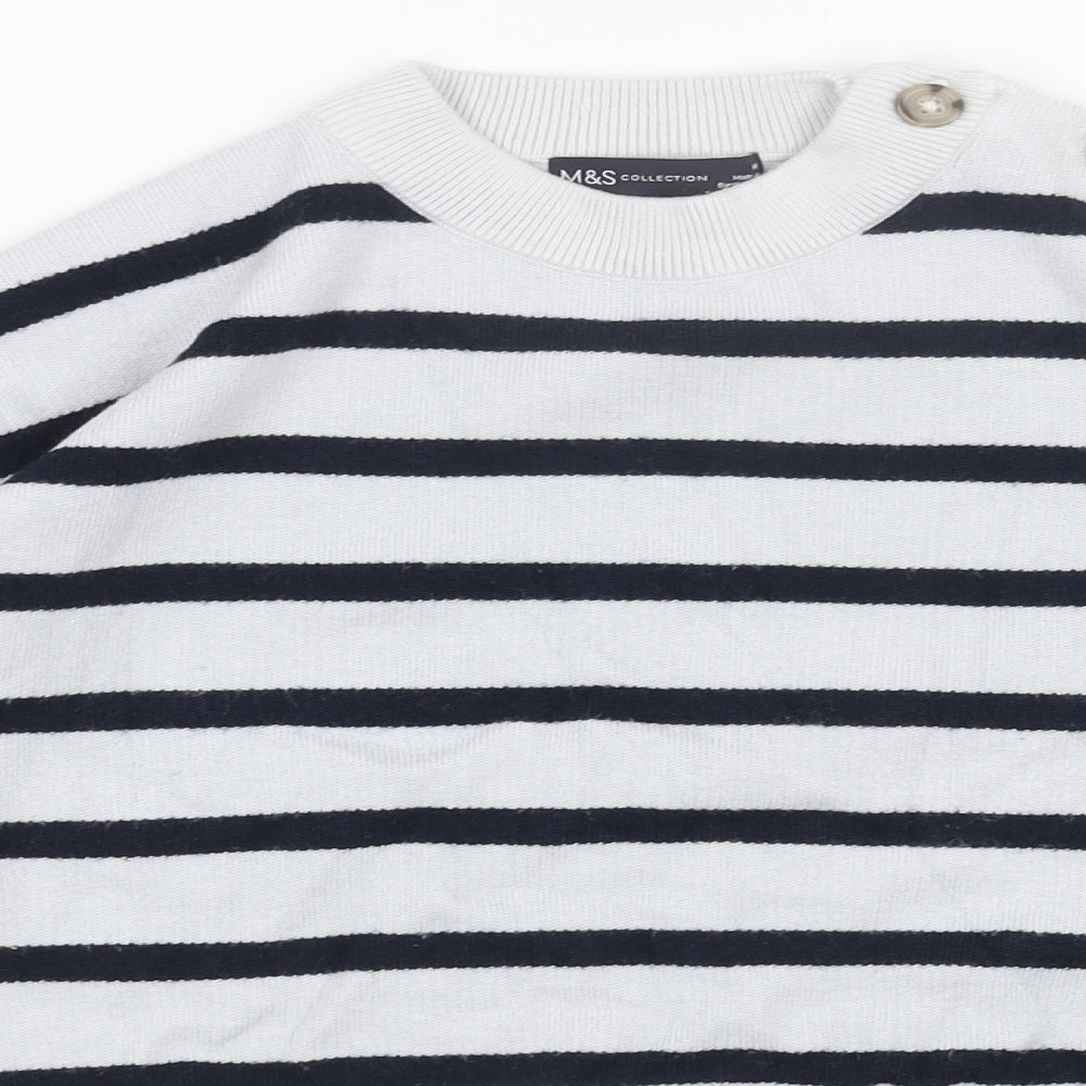 Marks and Spencer Womens Blue Round Neck Striped Acrylic Pullover Jumper Size M