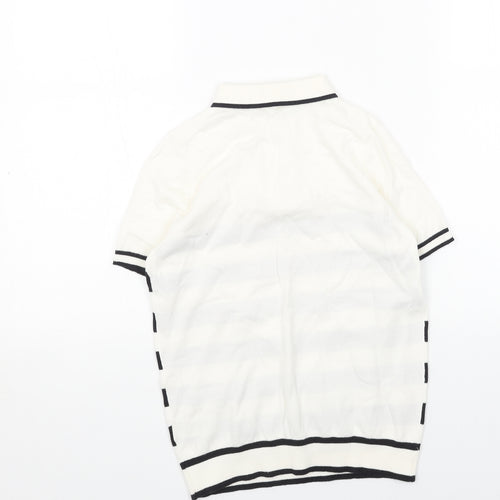Marks and Spencer Boys White Striped Cotton Basic Polo Size 9-10 Years Collared Zip
