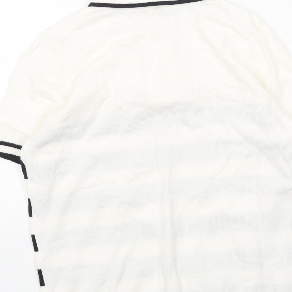 Marks and Spencer Boys White Striped Cotton Basic Polo Size 9-10 Years Collared Zip