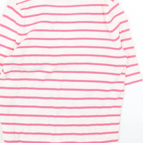 Marks and Spencer Womens White Collared Striped Acrylic Pullover Jumper Size M