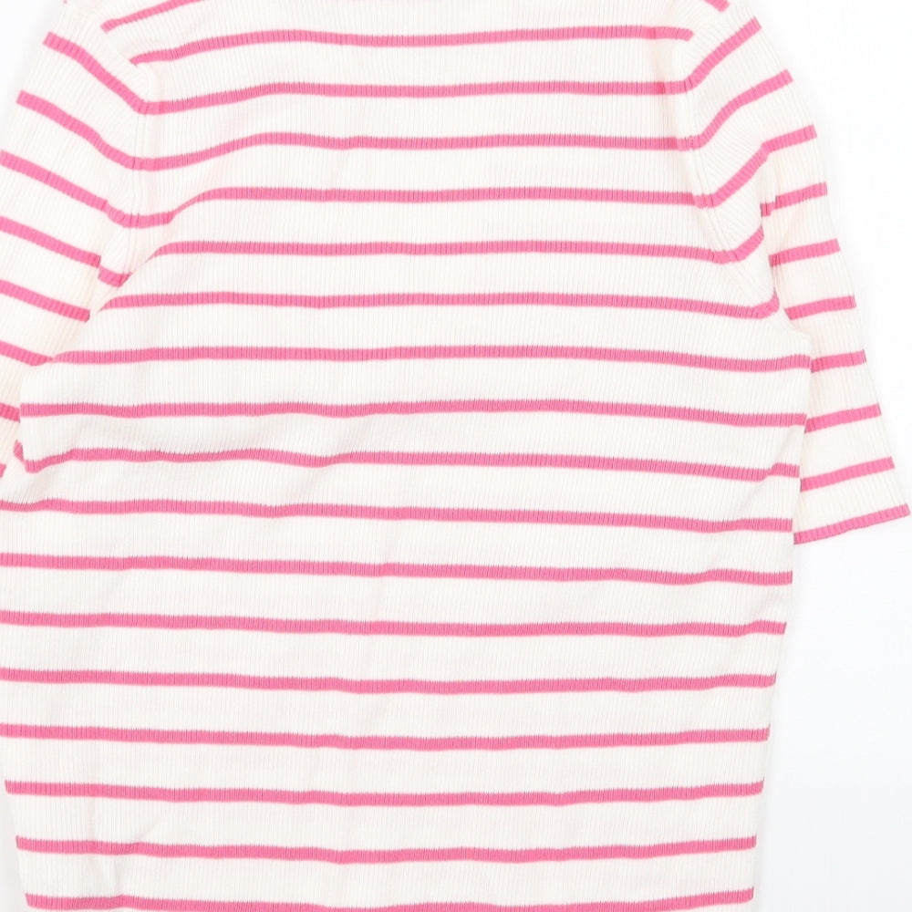 Marks and Spencer Womens White Collared Striped Acrylic Pullover Jumper Size M
