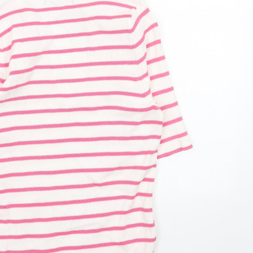 Marks and Spencer Womens White V-Neck Striped Acrylic Pullover Jumper Size M