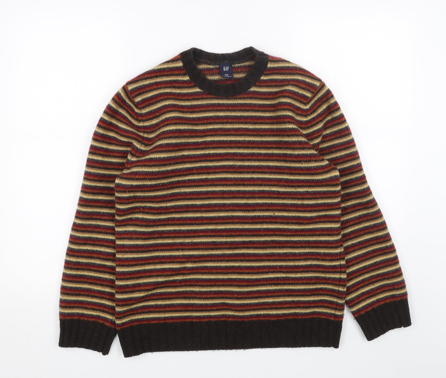 Gap Womens Orange Round Neck Striped Wool Pullover Jumper Size M