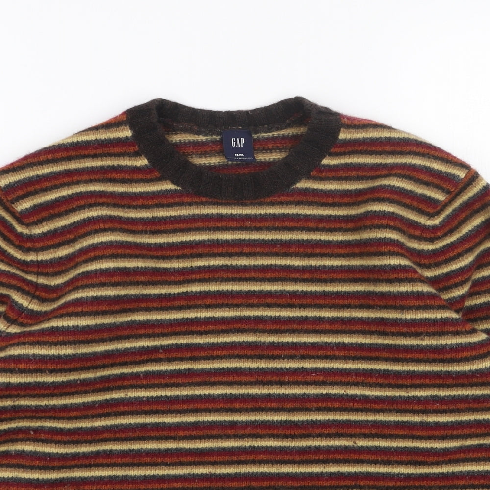 Gap Womens Orange Round Neck Striped Wool Pullover Jumper Size M