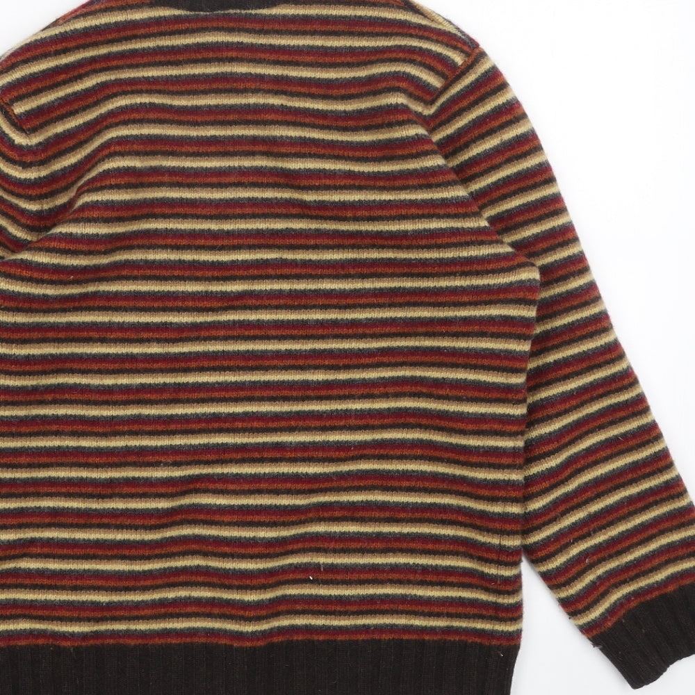 Gap Womens Orange Round Neck Striped Wool Pullover Jumper Size M