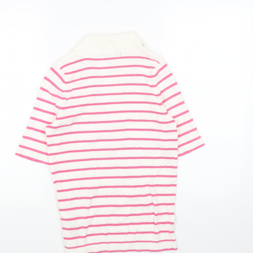 Marks and Spencer Womens Pink Collared Striped Acrylic Pullover Jumper Size M