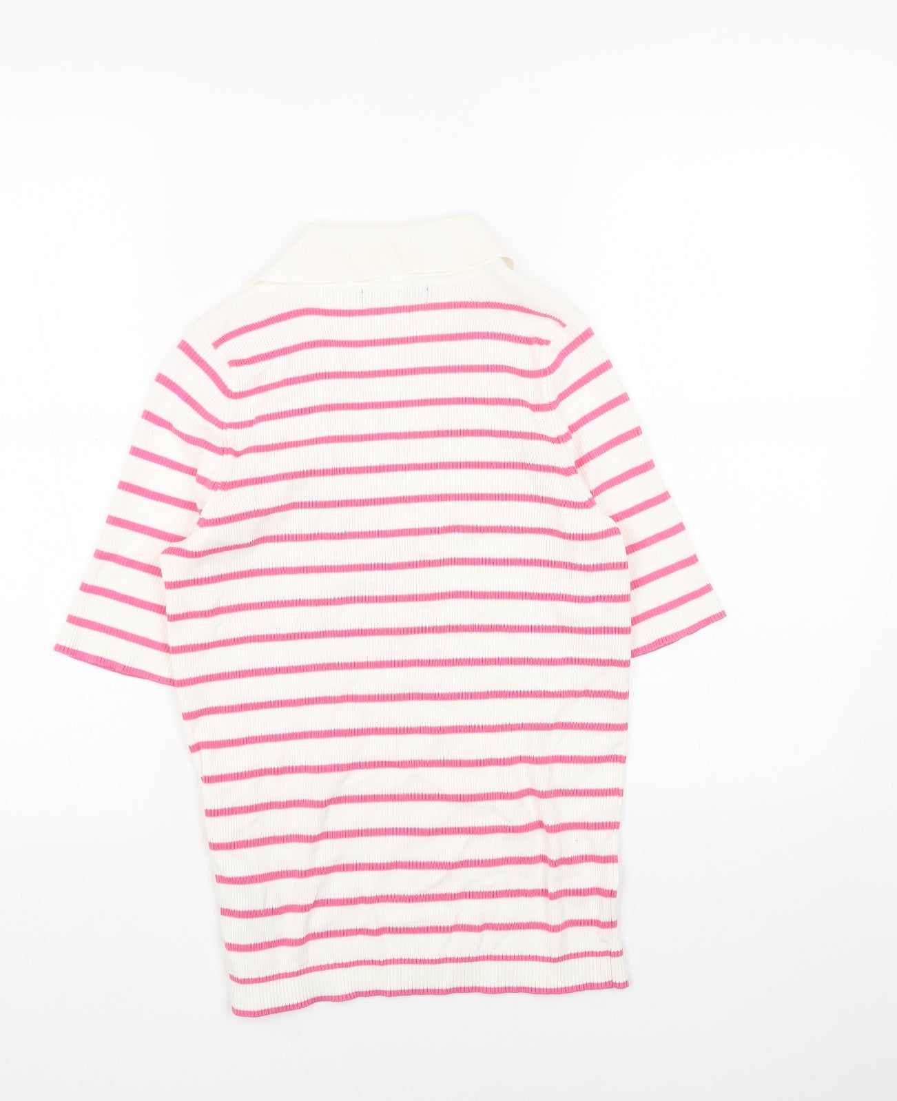 Marks and Spencer Womens Pink Collared Striped Acrylic Pullover Jumper Size M