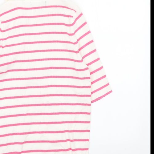 Marks and Spencer Womens Pink Collared Striped Acrylic Pullover Jumper Size M