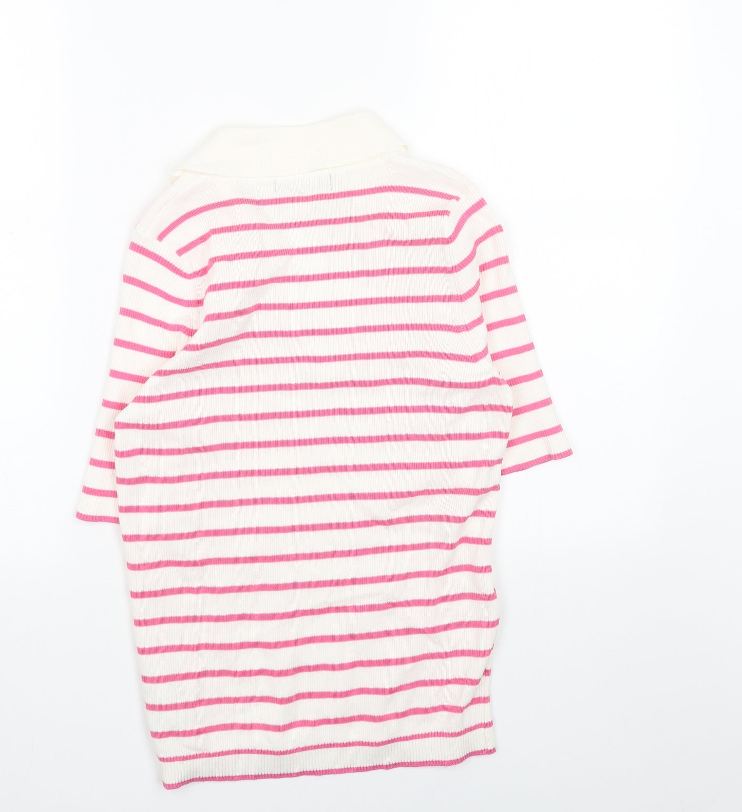 Marks and Spencer Womens Pink Collared Striped Acrylic Pullover Jumper Size M