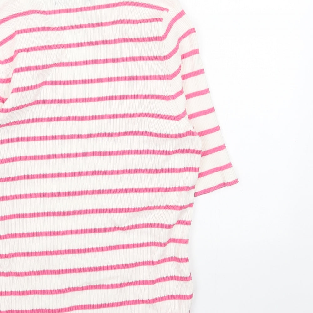 Marks and Spencer Womens Pink Collared Striped Acrylic Pullover Jumper Size M
