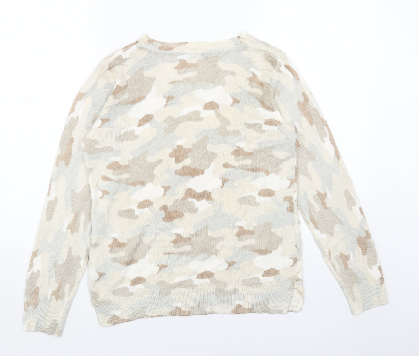 Marks and Spencer Womens Beige Round Neck Camouflage Acrylic Pullover Jumper Size 12