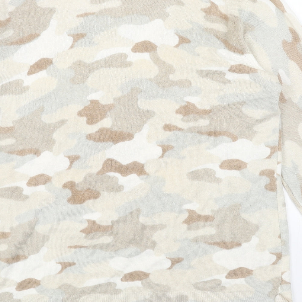 Marks and Spencer Womens Beige Round Neck Camouflage Acrylic Pullover Jumper Size 12